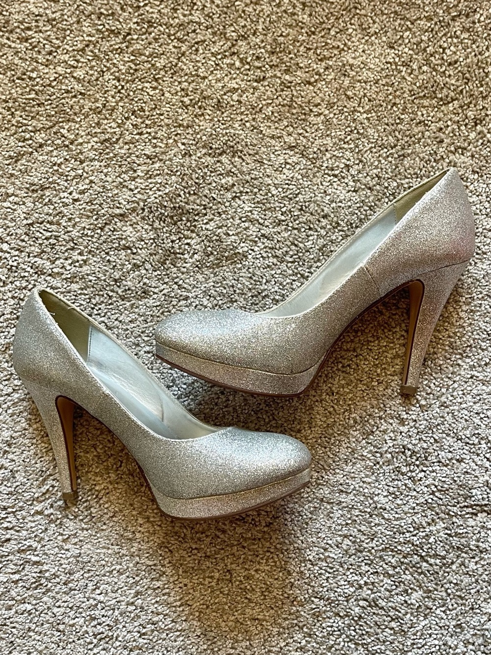 Vintage Sparkly Silver Glitter Deb High Heels Size 9-9.5